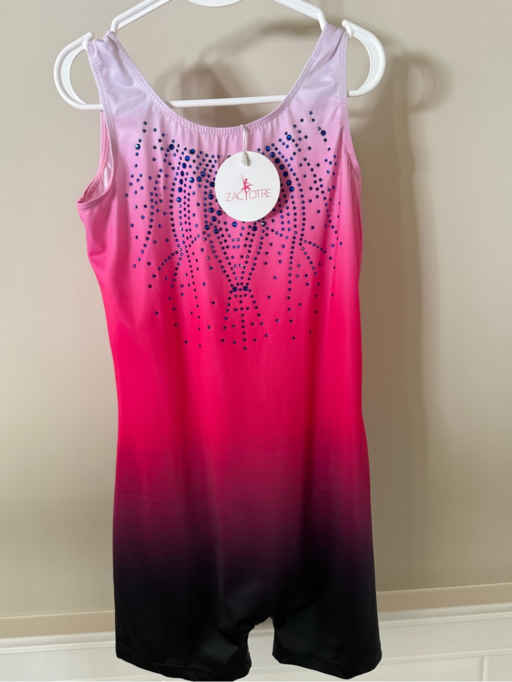 Zaclotre Pink Ombre Gymnastics Leotard with Rhinestones